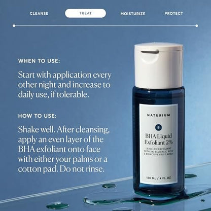 Naturium BHA Liquid Exfoliant 2% - Salicylic Acid & Bioactive Fruit Acids Leave-On Pore Treatment, 4 oz