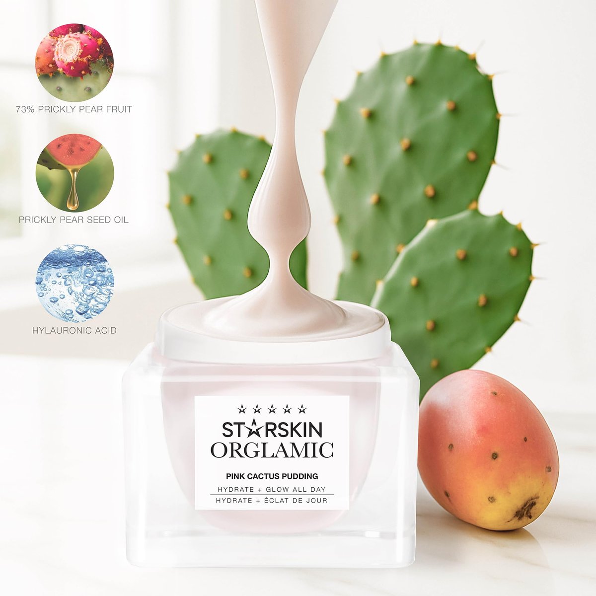 STARSKIN Orglamic Pink Cactus Pudding – Hydrating & Nourishing Face Cream with Prickly Pear Cactus Seed Oil & Hyaluronic Acid, 99.3% Natural, K-Beauty Moisturizer for All Skin Types, 50ml - görsel 5