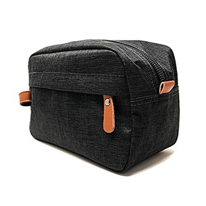 Dapper Dan Toiletry Bag Organizer - Mens Travel Toiletry Bag, Linen Cosmetic Case (Black/White, Empty)