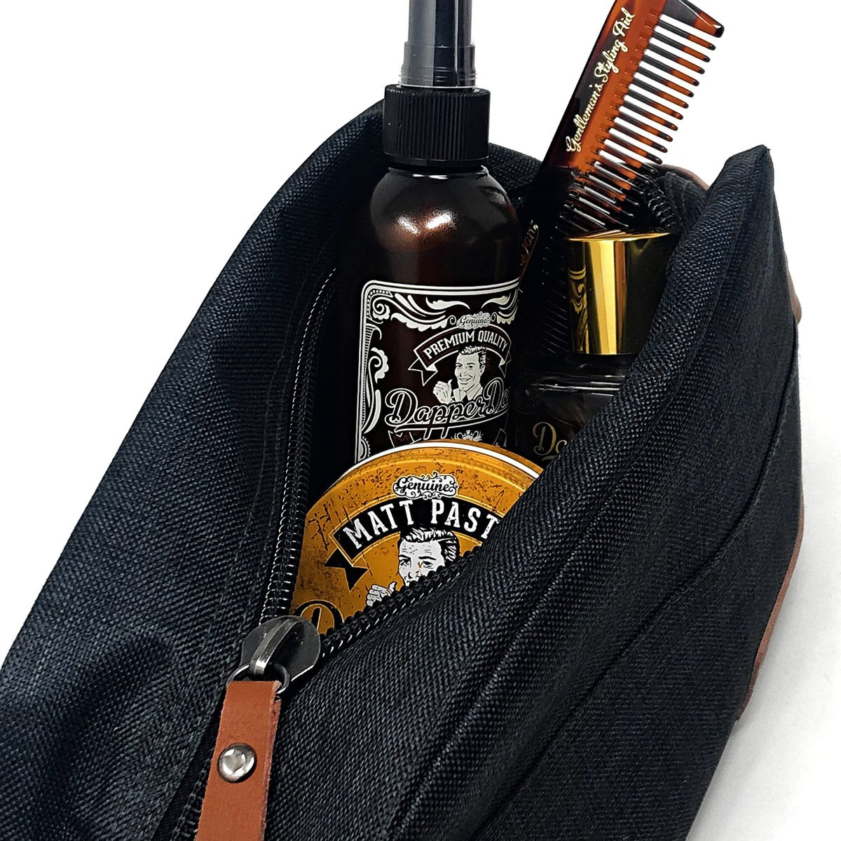 Dapper Dan Toiletry Bag Organizer - Mens Travel Toiletry Bag, Linen Cosmetic Case (Black/White, Empty) - görsel 10