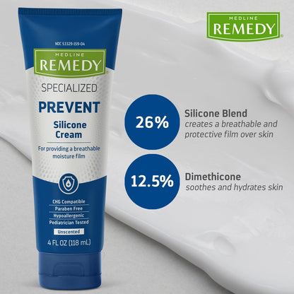 Medline Remedy Specialized Silicone Cream Unscented 4 fl oz - Gentle Breathable Barrier for Dry Cracked Skin, Paraben-free Hypoallergenic Care