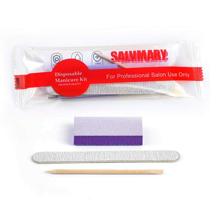 Professional Disposable Manicure Kit Basics 3 Piece Nail Kit - 100 Set Wood Nail File 100/180 Grit, Mini Buffer 80/100 Grit, Wood Stick Avelisse