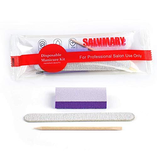 Professional Disposable Manicure Kit Basics 3 Piece Nail Kit - 100 Set Wood Nail File 100/180 Grit, Mini Buffer 80/100 Grit, Wood Stick Avelisse