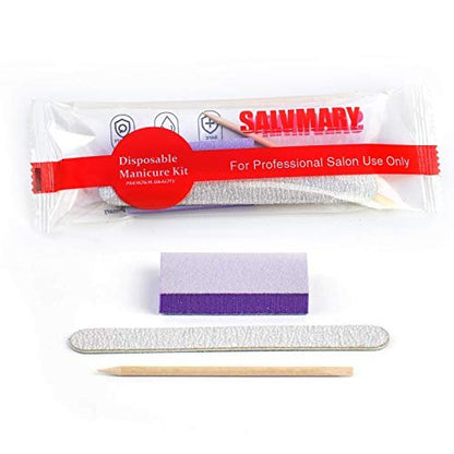 Professional Disposable Manicure Kit Basics 3 Piece Nail Kit - 100 Set Wood Nail File 100/180 Grit, Mini Buffer 80/100 Grit, Wood Stick Avelisse