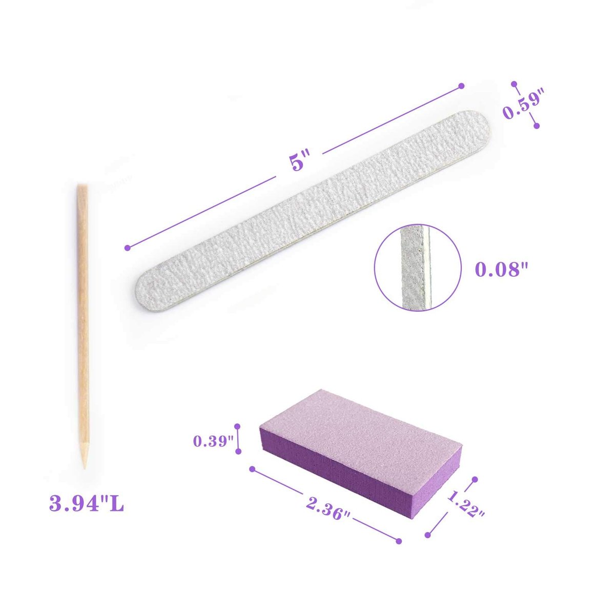 Professional Disposable Manicure Kit Basics 3 Piece Nail Kit - 100 Set Wood Nail File 100/180 Grit, Mini Buffer 80/100 Grit, Wood Stick Avelisse