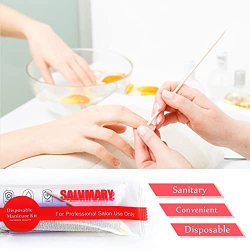 Professional Disposable Manicure Kit Basics 3 Piece Nail Kit - 100 Set Wood Nail File 100/180 Grit, Mini Buffer 80/100 Grit, Wood Stick Avelisse