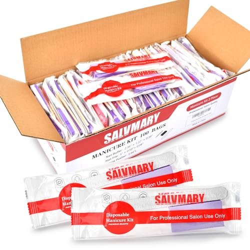 Professional Disposable Manicure Kit Basics 3 Piece Nail Kit - 100 Set Wood Nail File 100/180 Grit, Mini Buffer 80/100 Grit, Wood Stick Avelisse
