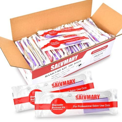 Professional Disposable Manicure Kit Basics 3 Piece Nail Kit - 100 Set Wood Nail File 100/180 Grit, Mini Buffer 80/100 Grit, Wood Stick Avelisse