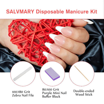 Professional Disposable Manicure Kit Basics 3 Piece Nail Kit - 100 Set Wood Nail File 100/180 Grit, Mini Buffer 80/100 Grit, Wood Stick Avelisse