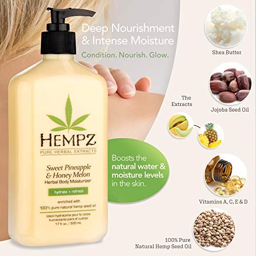 Hempz Sweet Pineapple & Honey Melon Moisturizing Body Lotion 17 oz (2-Pack) - Natural Extracts with Jojoba, Vitamin A & E Avelisse