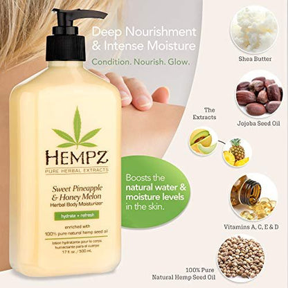 Hempz Sweet Pineapple & Honey Melon Moisturizing Body Lotion 17 oz (2-Pack) - Natural Extracts with Jojoba, Vitamin A & E Avelisse
