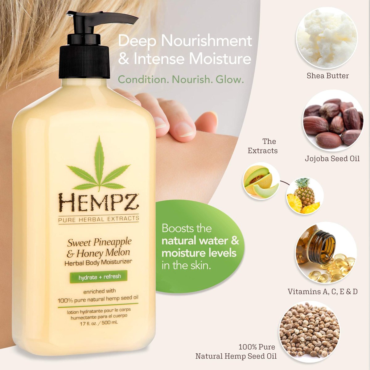 Hempz Sweet Pineapple & Honey Melon Moisturizing Body Lotion 17 oz (2-Pack) - Natural Extracts with Jojoba, Vitamin A & E Avelisse