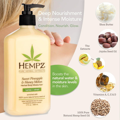 Hempz Sweet Pineapple & Honey Melon Moisturizing Body Lotion 17 oz (2-Pack) - Natural Extracts with Jojoba, Vitamin A & E Avelisse