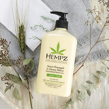 Hempz Sweet Pineapple & Honey Melon Moisturizing Body Lotion 17 oz (2-Pack) - Natural Extracts with Jojoba, Vitamin A & E Avelisse