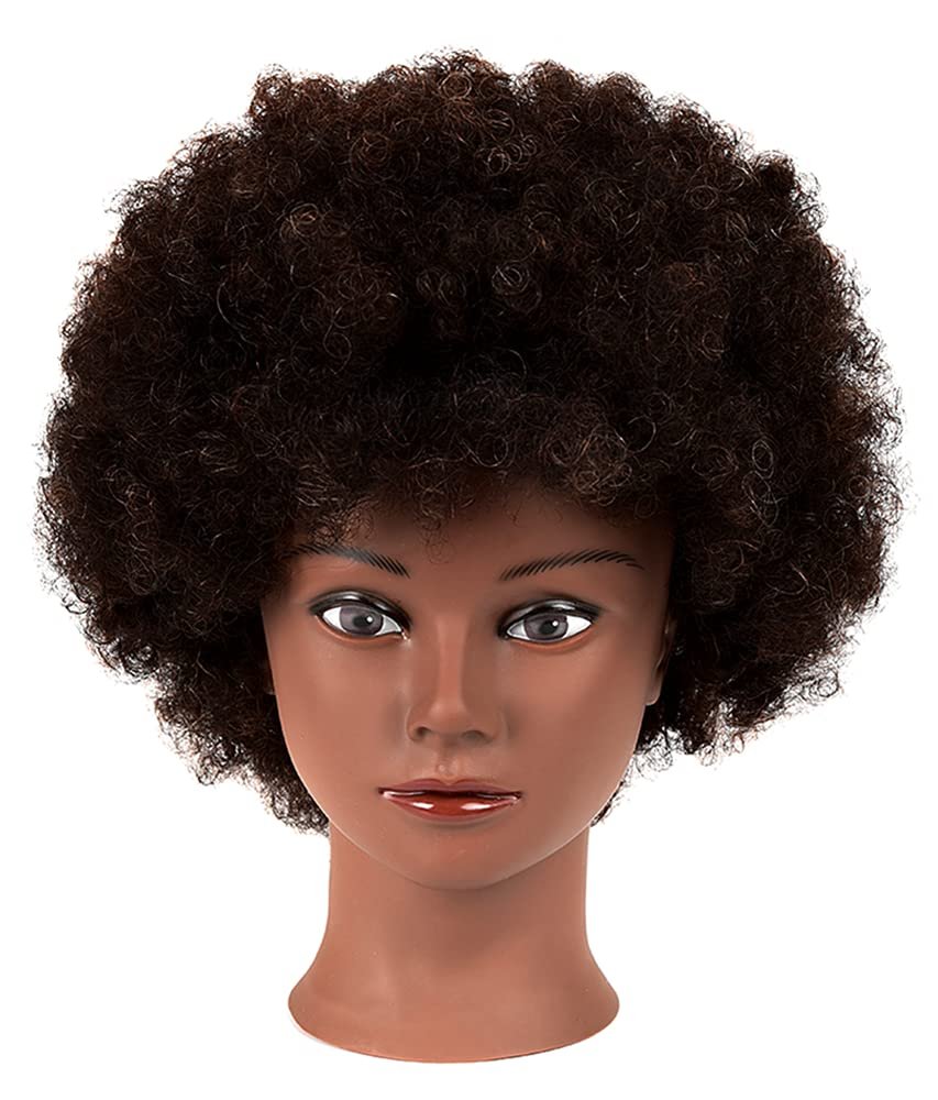 African Mannequin Head with 100% Human Hair Curly Cosmetology Mannequin for Styling Practice and Display - 2 Piece Set with Stand Avelisse