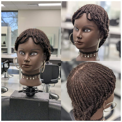 African Mannequin Head with 100% Human Hair Curly Cosmetology Mannequin for Styling Practice and Display - 2 Piece Set with Stand Avelisse
