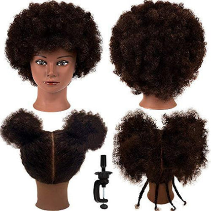 African Mannequin Head with 100% Human Hair Curly Cosmetology Mannequin for Styling Practice and Display - 2 Piece Set with Stand Avelisse