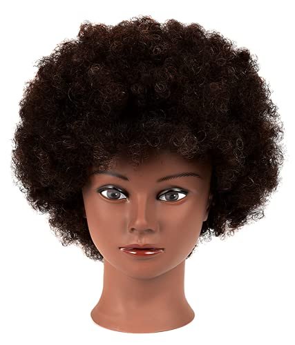 African Mannequin Head with 100% Human Hair Curly Cosmetology Mannequin for Styling Practice and Display - 2 Piece Set with Stand Avelisse