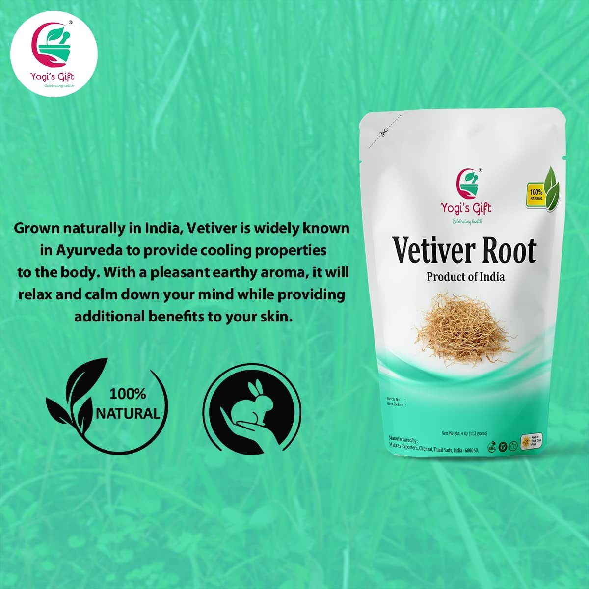 VETIVER Root 4 oz (114 Grams) | 100% Pure & Natural Aromatic Roots | Non-GMO, Vegan | Yogi's Gift® Avelisse