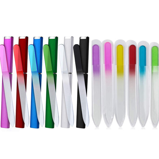 12 Pack Glass Nail Files with Case – Crystal Glass Fingernail Files, Double Sided, Mixed Colors Manicure Set