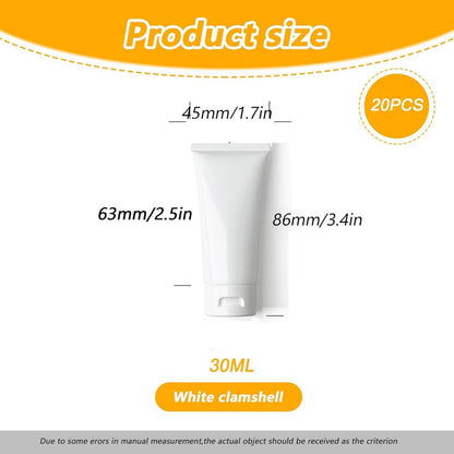 20 Pack 30ml Refillable Squeeze Bottles - Soft Plastic Travel Tubes with Flip Cap, Empty Mini Portable Containers for Lotion, Shampoo, Cream, Liquid Toiletries - Travel Essentials
