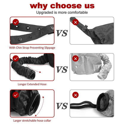 Upgraded Bonnet Hood Hairdryer Attachment with Chin Strap and Extended Hose - Black