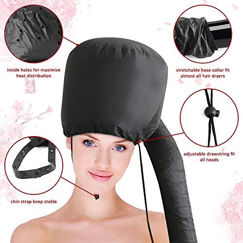 Upgraded Bonnet Hood Hairdryer Attachment with Chin Strap and Extended Hose - Black - görsel 8