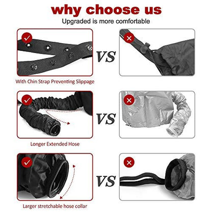 Upgraded Bonnet Hood Hairdryer Attachment with Chin Strap and Extended Hose - Black