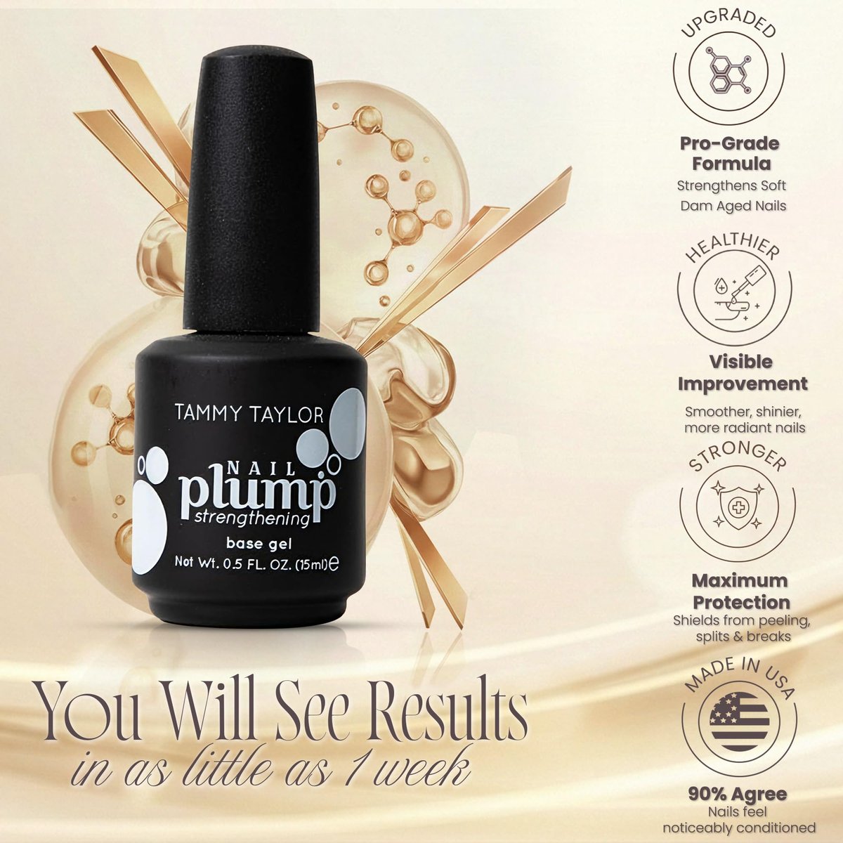 Tammy Taylor Plump Builder Gel Natural Nail Strengthener & Growth Hardener Repair Treatment Serum for Weak & Damaged Nails, Ridge Filler Base Coat Nail Polish, Clear Rubber Base Avelisse