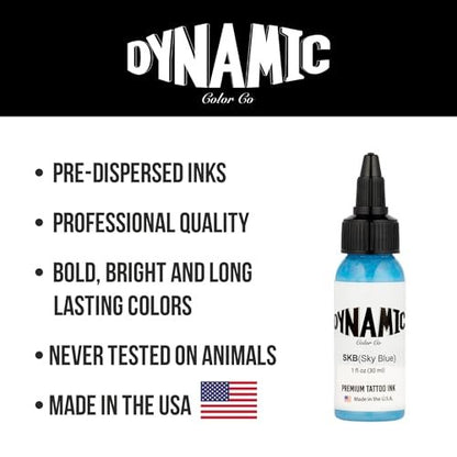 Dynamic Color Co Sky Blue Tattoo Ink – 1oz Bottle, Vibrant & Sterilized, Vegan & USA-Made Since 1990 Avelisse