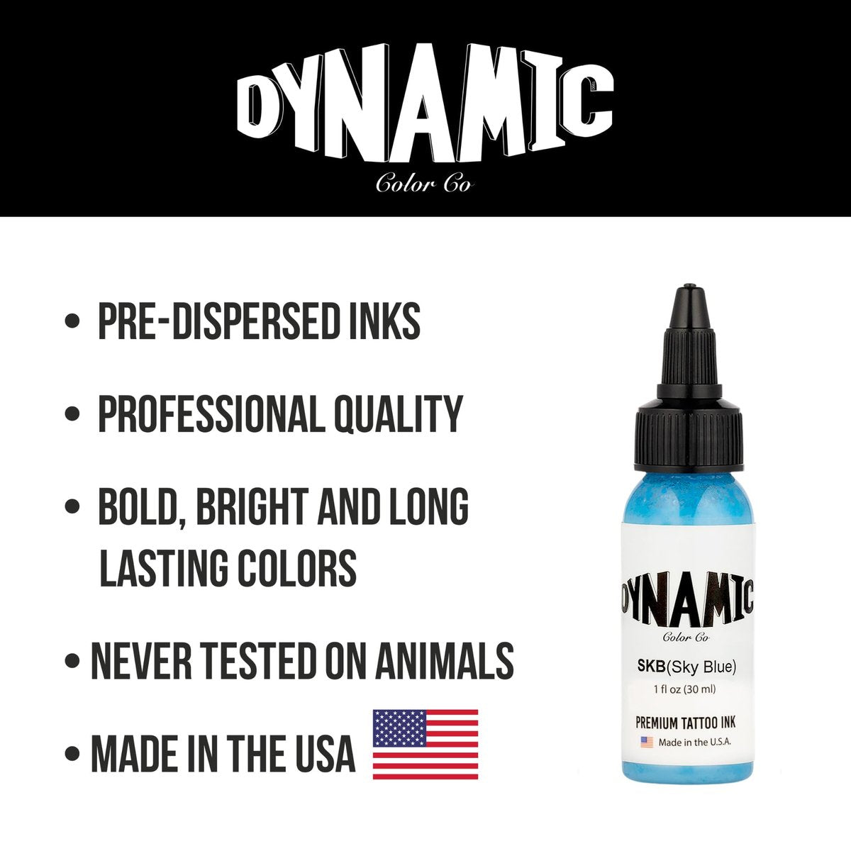 Dynamic Color Co Sky Blue Tattoo Ink – 1oz Bottle, Vibrant & Sterilized, Vegan & USA-Made Since 1990 Avelisse
