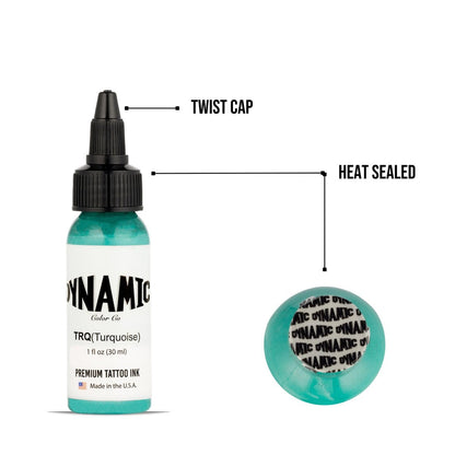 Dynamic Color Co Turquoise Tattoo Ink – 1oz Bottle, Vibrant & Sterilized, Vegan, USA-Made Since 1990 Avelisse