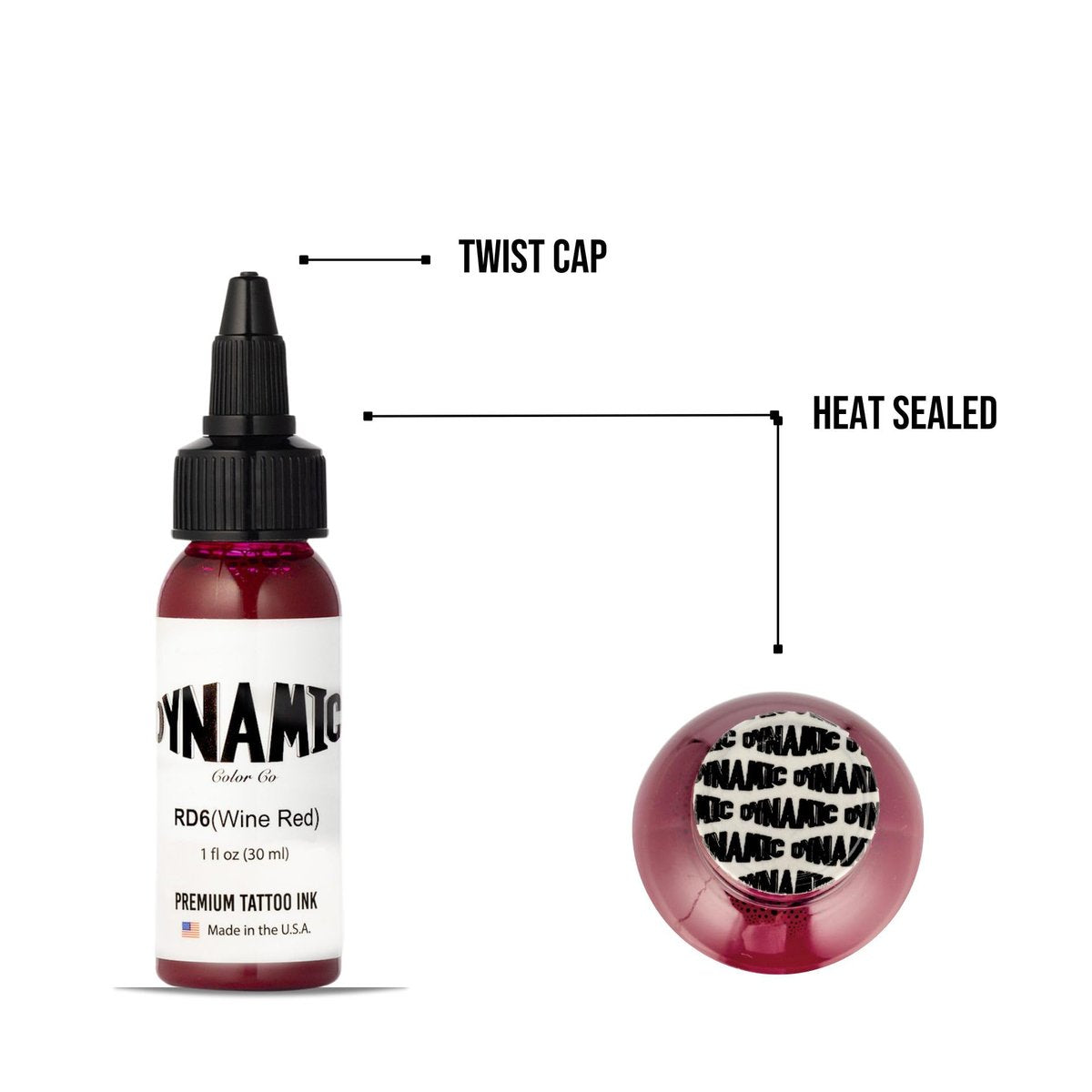 Dynamic Color Co Wine Red Tattoo Ink – 1oz Bottle, Sterilized, Vegan & USA-Made Since 1990 Avelisse