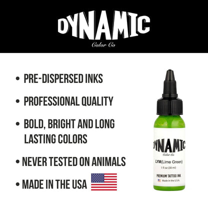 Dynamic Color Co Lime Green Tattoo Ink – 1oz Bottle, Sterilized, Vegan, USA-Made Since 1990 Avelisse