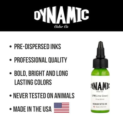 Dynamic Color Co Lime Green Tattoo Ink – 1oz Bottle, Sterilized, Vegan, USA-Made Since 1990 Avelisse