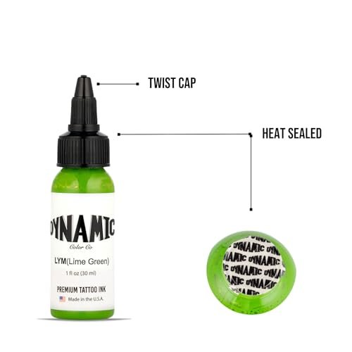 Dynamic Color Co Lime Green Tattoo Ink – 1oz Bottle, Sterilized, Vegan, USA-Made Since 1990 Avelisse