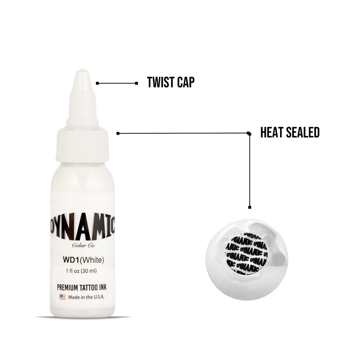 Dynamic Color Co. White Tattoo Ink – Long Lasting Vivid White, Sterilized, 1 oz Bottle, Made in USA Since 1990 Avelisse