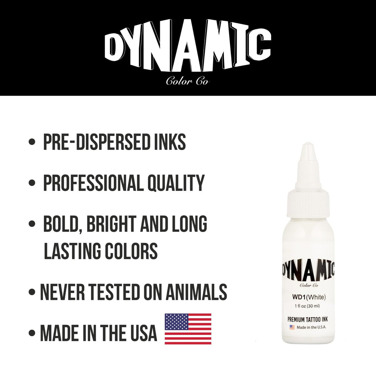Dynamic Color Co. White Tattoo Ink – Long Lasting Vivid White, Sterilized, 1 oz Bottle, Made in USA Since 1990 Avelisse