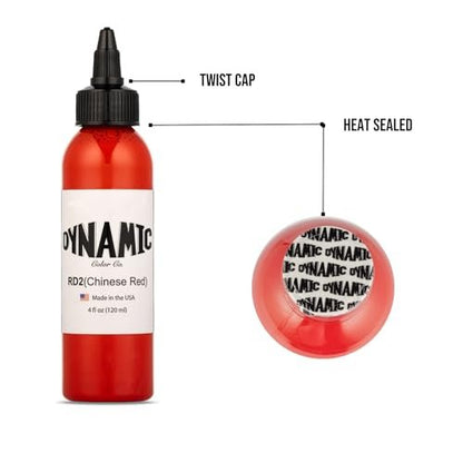 Dynamic Color Co. Chinese Red Tattoo Ink – 4oz, Sterilized, Vegan, USA-Made Since 1990 Avelisse