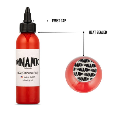 Dynamic Color Co. Chinese Red Tattoo Ink – 4oz, Sterilized, Vegan, USA-Made Since 1990 Avelisse