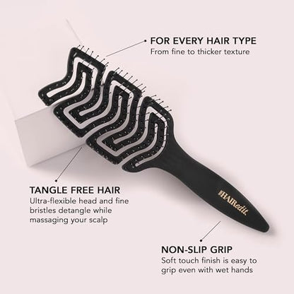 The Hair Edit Detangle & Massage Brush - Ergonomic Wet & Dry Hairbrush for All Hair Types, Black Avelisse