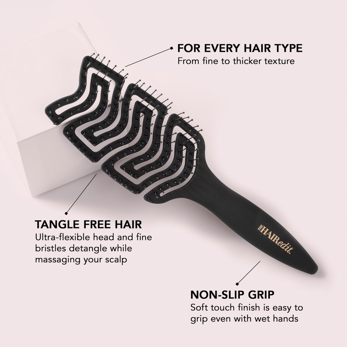 The Hair Edit Detangle & Massage Brush - Ergonomic Wet & Dry Hairbrush for All Hair Types, Black Avelisse