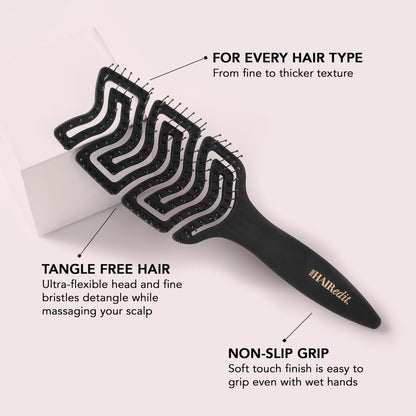 The Hair Edit Detangle & Massage Brush - Ergonomic Wet & Dry Hairbrush for All Hair Types, Black Avelisse