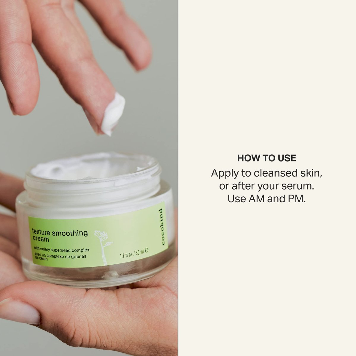 Cocokind Texture Smoothing Cream - Face Moisturizer with Squalane, Celery Seed & Cucumber - Hydrating Face Lotion for Smooth, Glowing Skin Avelisse