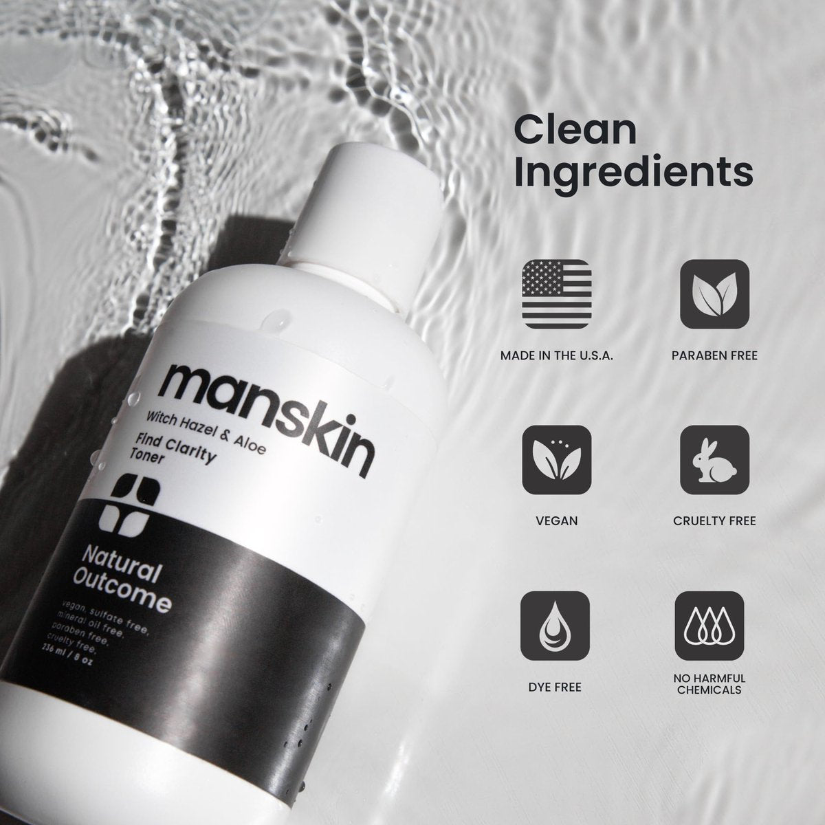 Natural Outcome Man Skin Face Toner | Daily Toner for Men with Witch Hazel & Aloe Vera | Pore Cleansing Facial Astringent for All Skin Types | 8 oz Avelisse