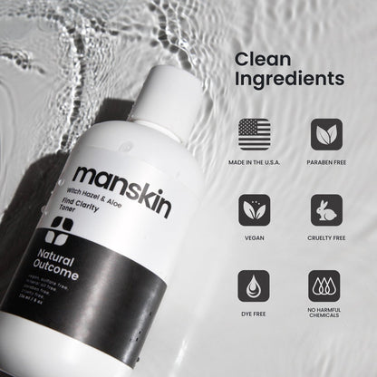 Natural Outcome Man Skin Face Toner | Daily Toner for Men with Witch Hazel & Aloe Vera | Pore Cleansing Facial Astringent for All Skin Types | 8 oz Avelisse