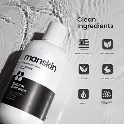 Natural Outcome Man Skin Face Toner | Daily Toner for Men with Witch Hazel & Aloe Vera | Pore Cleansing Facial Astringent for All Skin Types | 8 oz Avelisse