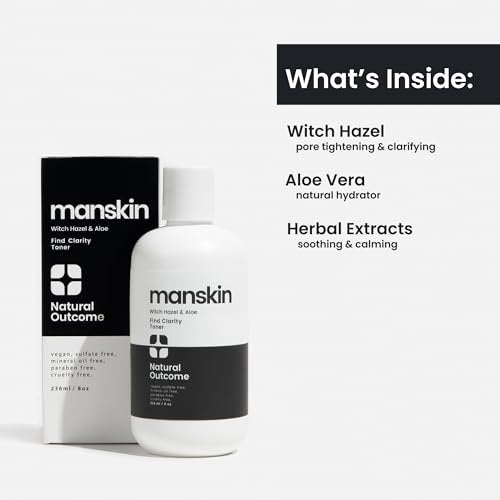 Natural Outcome Man Skin Face Toner | Daily Toner for Men with Witch Hazel & Aloe Vera | Pore Cleansing Facial Astringent for All Skin Types | 8 oz Avelisse
