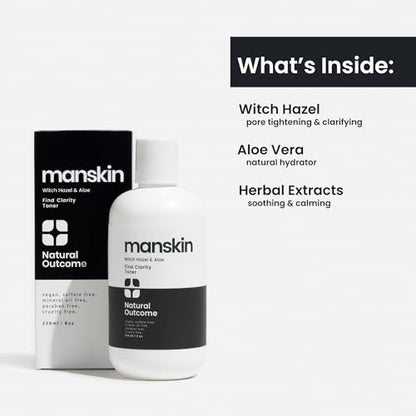 Natural Outcome Man Skin Face Toner | Daily Toner for Men with Witch Hazel & Aloe Vera | Pore Cleansing Facial Astringent for All Skin Types | 8 oz Avelisse
