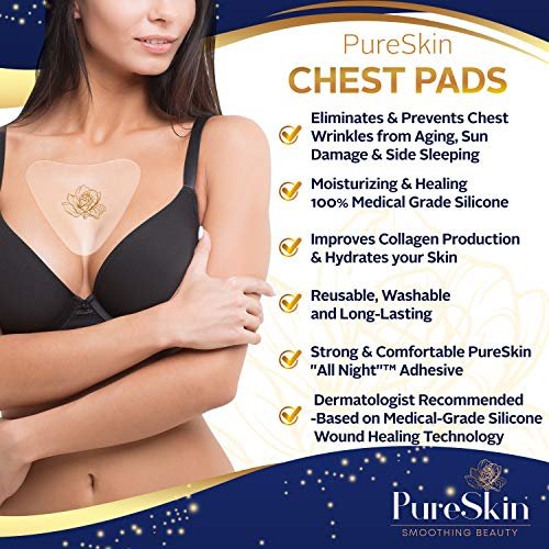 PureSkin Chest Wrinkle Pads (2-Pack) - Reusable Silicone Decollete Anti-Wrinkle Patches for Sleeping, Medical Grade Silicone Avelisse